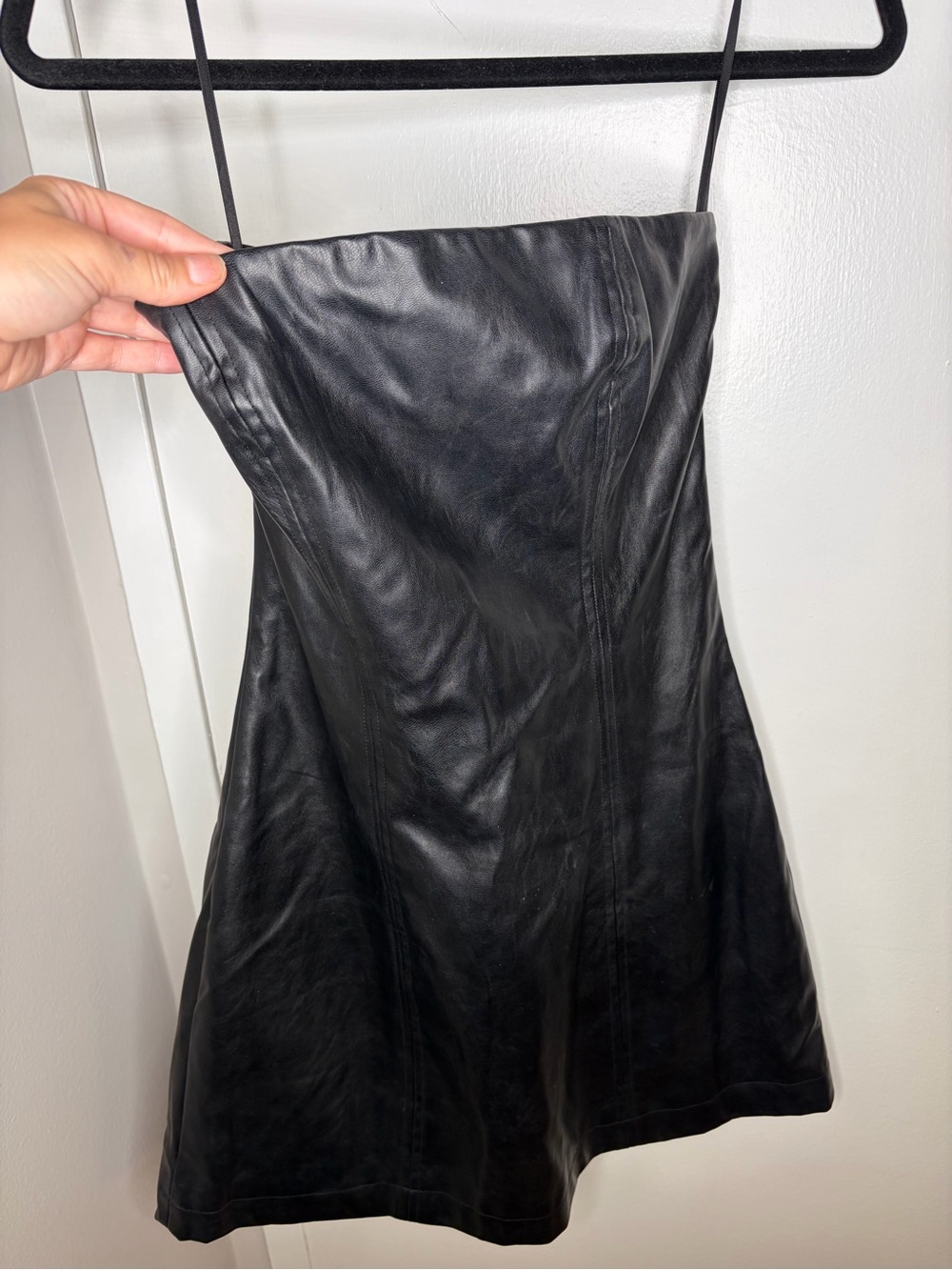 Black Strapless Leather Mini Dress